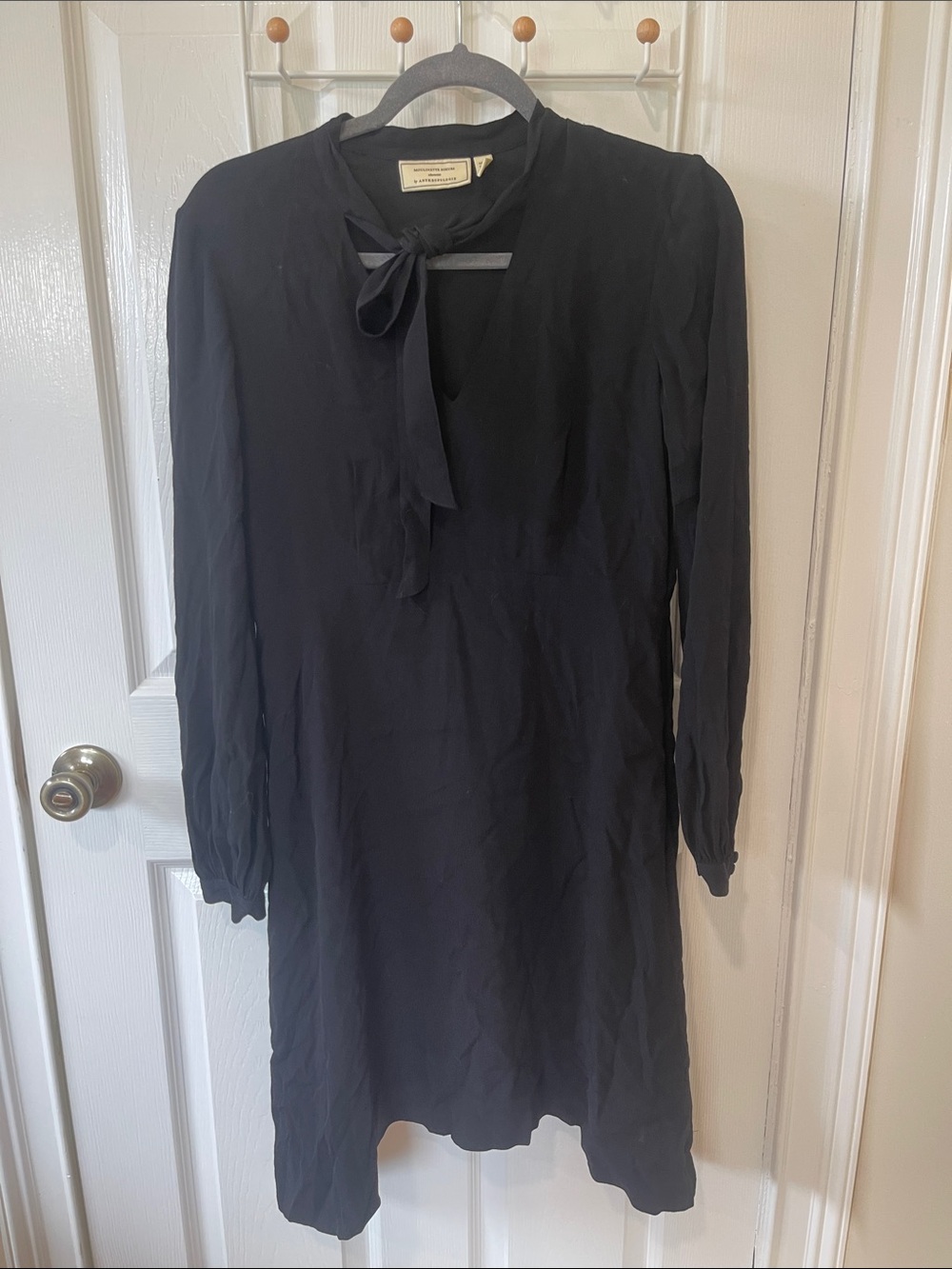 Moulinette Soeurs Black Long-Sleeve Tie-Neck Dress